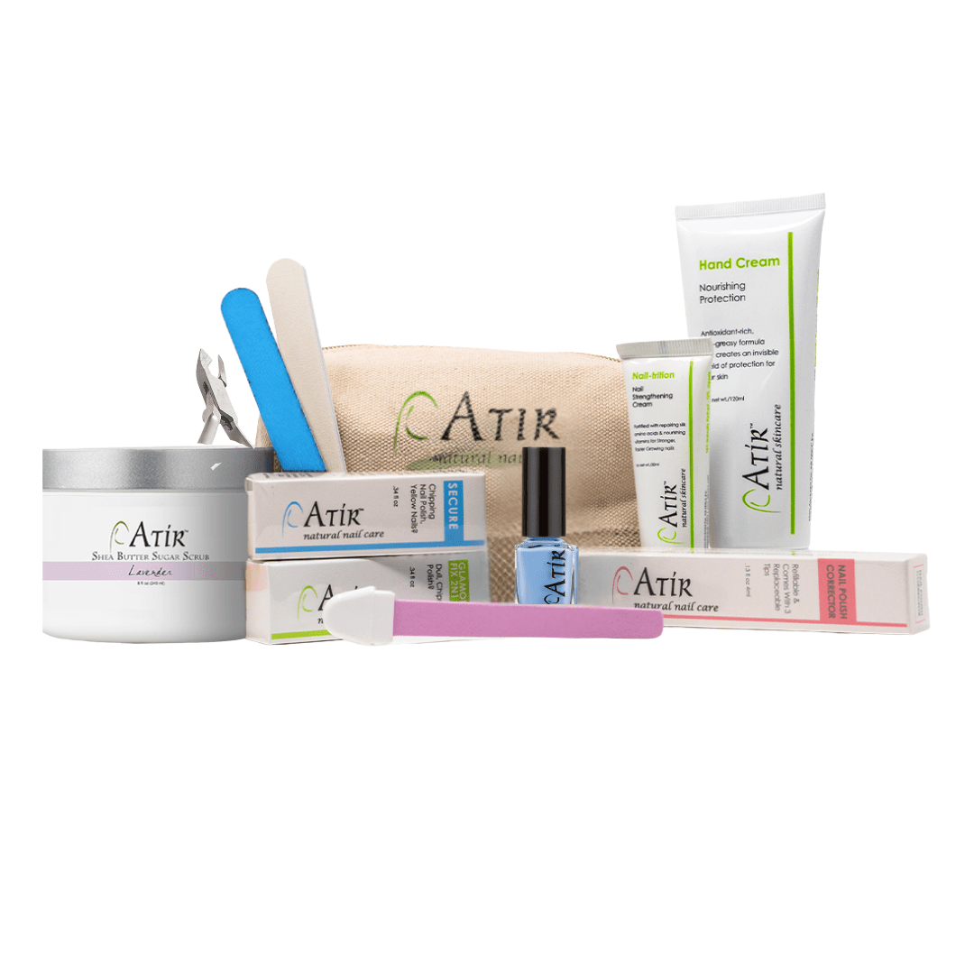 ATiR Deluxe Plus Natural Nail Care Kit with Sugar Scrub, natural nail care tools, non-toxic skin care and polish.